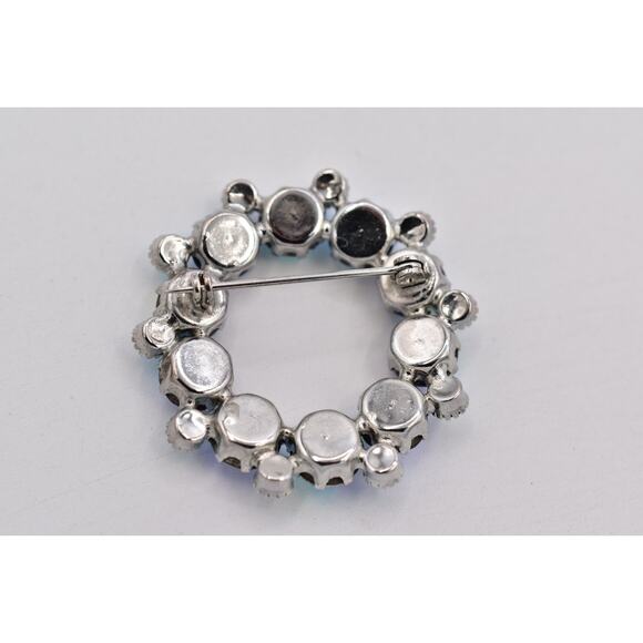 Vintage Crystal Pin Brooch Prong Rhinestone AB Blue Retro Round 1950s Glam BinBP - Picture 11 of 12